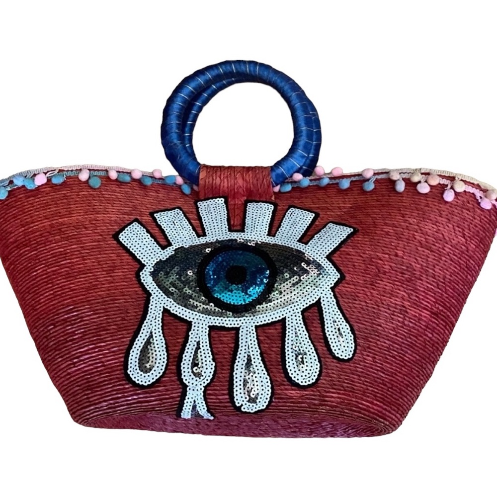Evil Eye 🧿 embroidered straw beach bag - Picture 5 of 5